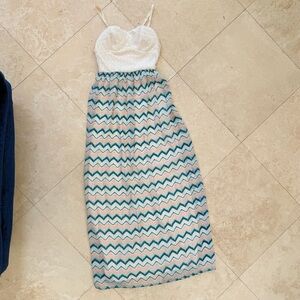 Lily Rose Chevron Maxi Dress Crochet Bust Boho Sundress XS Spaghetti Strap